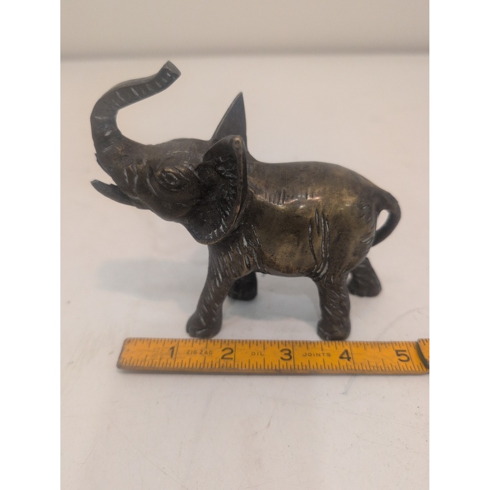 Vintage 5" Table Top Brass Elephant Figure Statue Paperweight